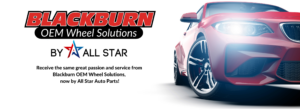 Blackburn OEM Wheel Solutions Logo with Red Car