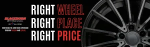 Right wheel, right place, right price graphic with wheel in background